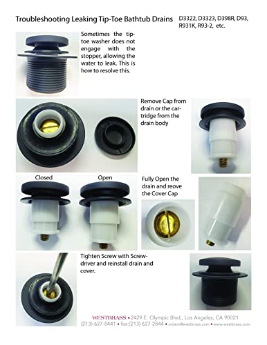 Westbrass 793516Mocp Replacement Tip-Toe Bathtub Drain Stopper With 5/16" Stem, 1-Pack, Polished Chrome #TOP7