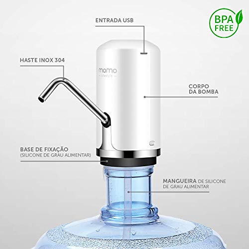 Bomba Elétrica para Galão de Água, Momo Lifestyle, BPA Free, Recarregável, Bivolt 110V/220V (Pantera