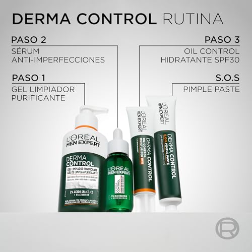 Miniatura 6 de L'ORÉAL Paris Men Expert Derma Control Oil-Control Crema Hidratante Facial SPF30 Con Niacinamida, para Hombre con Piel Grasa y Tendencia Acneica. Reduce las Manchas y Marcas Post Acné. (Paquete de 2)