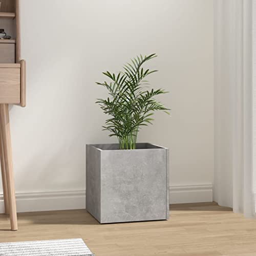 Rantry Jardinera gris cemento, 40 x 40 x 40 cm, de madera contrachapada, jardinera con rejilla para jardín, jardinera de exterior, jardinera balcón