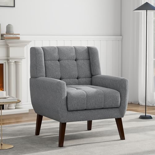 Sillón tapizado moderno en lino Gris miniatura 3