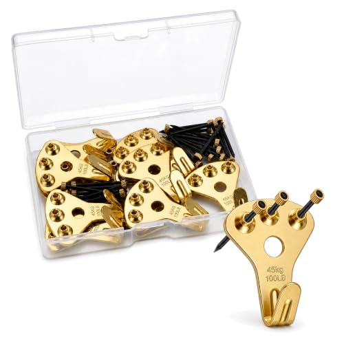 Image of 12 Heavy Duty Picture Hangers, 100 lb Each, with 36 Nails for Drywall
