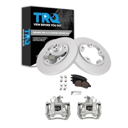 Image of TRQ Rear Brake Pad and Rotor Set Ceramic G Coated Rotors Calipers | For 2015-2019 Ford Transit-250
