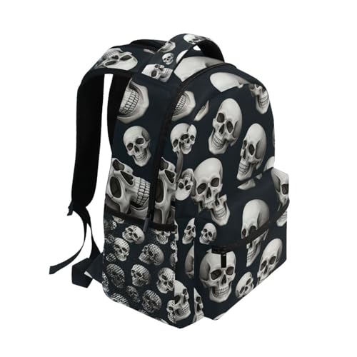 Book Bag for Girls, Travel Bookbag, Kids Back to School Supplies, Ideal for Ages 6–14, Black White Skulls2