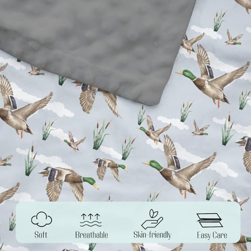 Image of Mink Baby Boys Blanket Mallard Duck Hunting, Wild Lake Bird Animal Hunter Reed Soft Plush Double Layer Dotted Backing Receiving Swaddle, Newborn Infant Toddler Nursery Crib Bedding 30 x 40