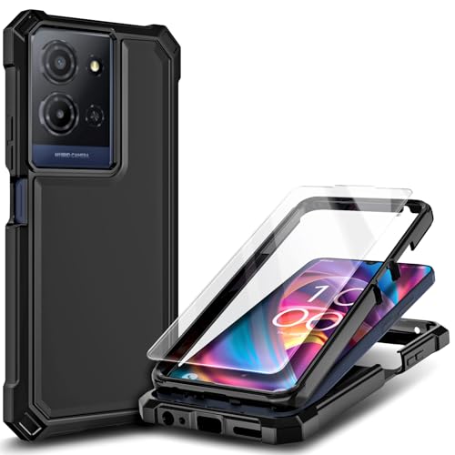 WDHD Compatible with TCL K32 5G & K33 5G Phone Case Black | Full-Body Protective Shockproof Rugged Bumper Cover with Screen Protector Raised Corners Drop Protection