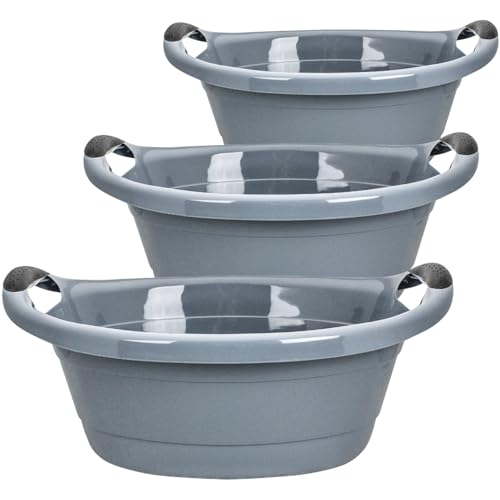 Set di 3 vasche per la biancheria, 25 litri, colore grigio, made in EU, con manici, 62 x 43 x 27 cm