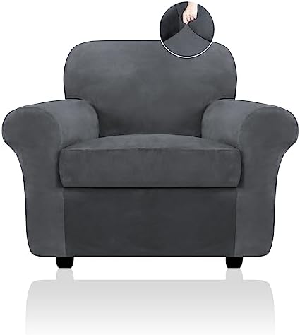 FestiCorp Sofa Cover, Velvet Couch Covers for Dogs, Stretch Sofa Slipcovers, Thick Furniture Covers for Pets, Washable Chair Cover, Armchair, Grey