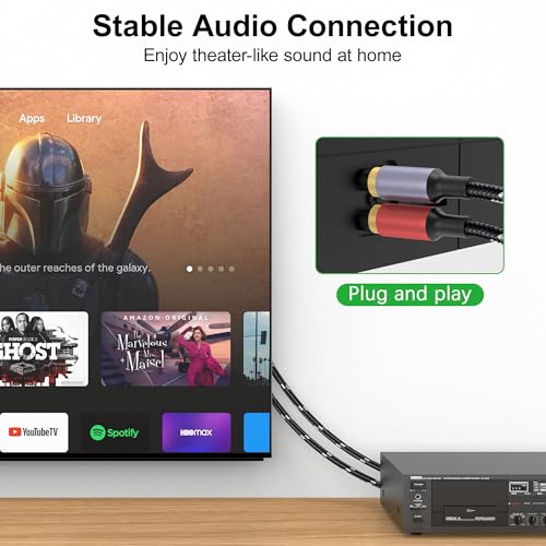 DCNETWORK 3,5mm auf RCA Kabel, Dual 6,35mm TS auf Cinch Audio Adapter, HiFi Y-Splitter AUX Kabel mit vergoldeten Kontakten für Kopfhörer, Handy, Lautsprecher, MP3, Tablet, Fernseher 4.5M