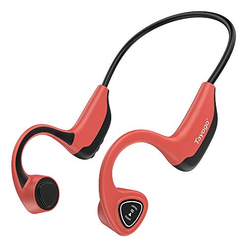 Tayogo Bone Conduction Mp3 Player Headphones, 8GB Memory Storage Holds Music Audio Books, Open Ear for Running, Sports, Fitness - Red