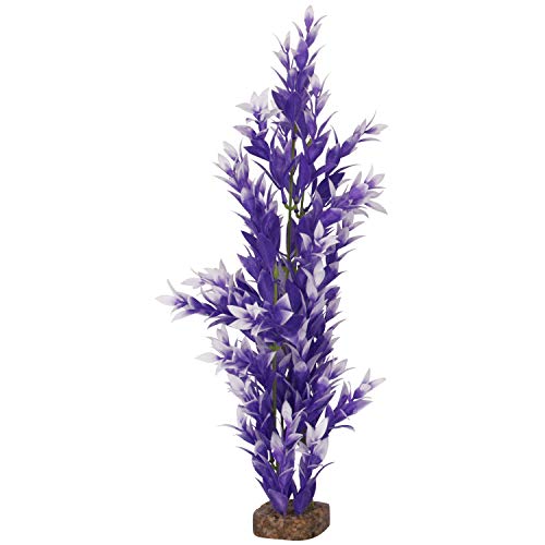 Image of GloFish Plant Aquarium Decor, Purple and White Large, Fluorescent Under Blue LED Light