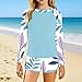 Girls Raglan Long Sleeve Rash Guard Boyshorts Swimsuits UPF 50+ Two Piece Bathing Suit Summer Swimwear for 6-15 Years