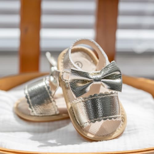 Image of Babelvit Infant Baby Girl Boy Sandals Comfort Premium Summer Outdoor Casual Beach Shoes with Flower Bowknot Anti Slip Rubber Sole Newborn Toddler Prewalker First Walking Shoes