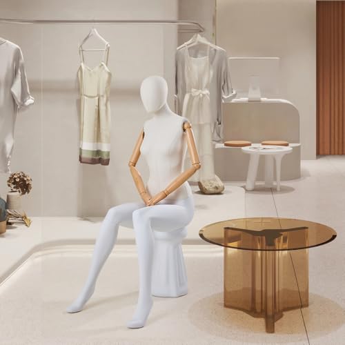 Beau mannequin de vitrine abstrait laqué blanc mat avec couvercle gratuit - Buste recouvert de tissu (F66MB-6 femme assise)