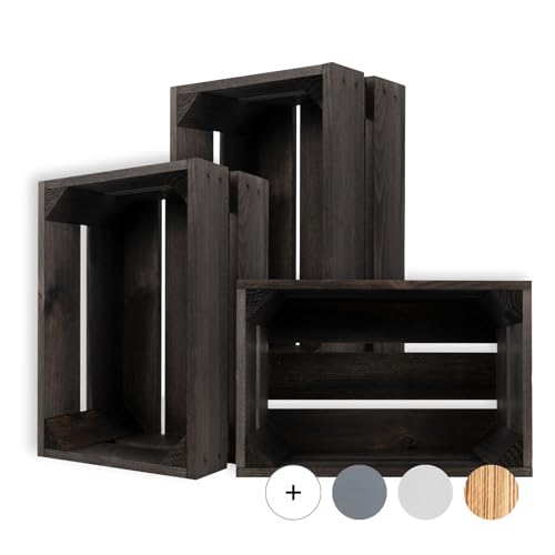Creative Deco Caisse en bois noire 30 x 20 x 15 cm | Poli | Caisse à fruits, à vin, à pommes | Parfait boîte cadeau, coffre à jouets, boîte rangement