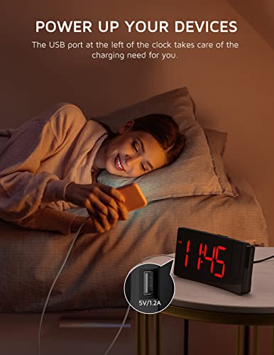 Projection Alarm Clock, Digital Clock With 180° Rotatable Projector, 3-Level Brightness Dimmer, Clear Led Display, Usb Charger, Progressive Volume, 9Mins Snooze,12/24H, Digital Alarm Clock For Bedroom #TOP4