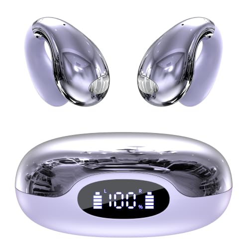 Image of Upgraded Clip-on Ear Earbuds, Bluetooth 6.1 Wireless Open Ear Headphones, Comfortable Fit with Crystal Clear Sound, 50-Hour Battery Life, Open-Ear Wireless Headphones for Gym & Outdoor Sports,Purple