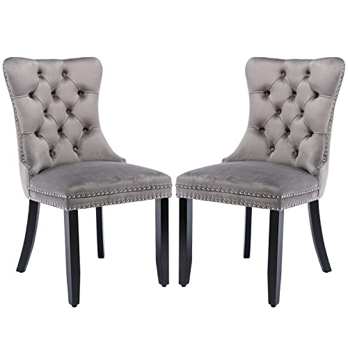 Fangflower Velvet Upholstered Kitchen & Dining Room Dining Chairs Set Of 2, Gray #TOP27