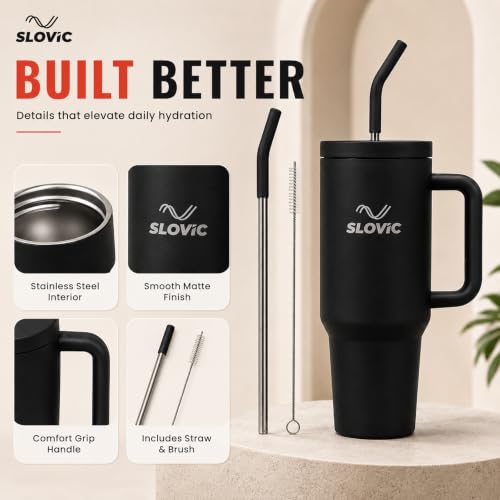 Image of SLOVIC Tumbler with Straw [1200 ML] | Black Tumbler for Girls