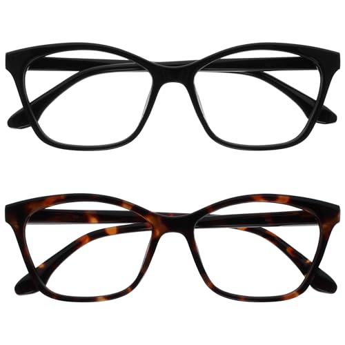 OPULIZE KAT Gafas de Lectura - Pack de 2 - Elegante Montura Ojo de Gato - Negro y Marrón - Hombres y Mujeres - Bisagras de Muelle - RR59-12 - +1.50