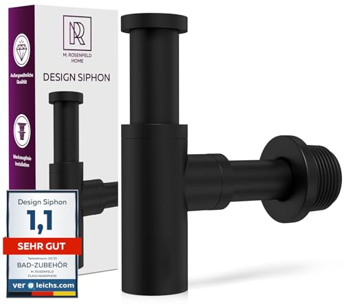 M. ROSENFELD HOME Sifone per Lavabo del Bagno dal Design Nero Universale 1 1/4' x 32 mm - Sifone Lavandino con Tubi in Acciaio Inox e Ottone con Altezza Regolabile - Scarico Lavandino con Guarnizioni