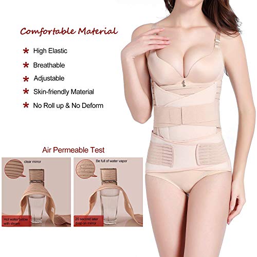 3 in 1 Postpartum Belly Wrap, Women C Section Girdle Belt Post Partum Support Recovery Band Beige