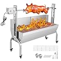 KODOM Rotisserie Grill Roaster with Back Cover Guard, 25W Motor Small Pig Lamb Rotisserie Roaster, 48.7 Inch Stainless Steel Charcoal Rotisserie Grill for Camping Outdoor BBQ Silver