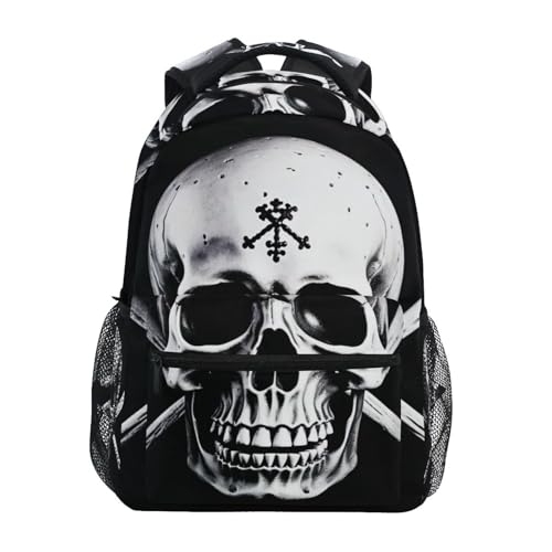Kids' Backpack, Black and White Skull Lightweight Travel Bag for Boys Girls Back to School Essentials,16 in