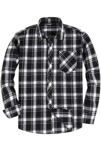 JupiterSecret Mens Flannel Shirts Long Sleeve Button Down Plaid Casual Shirt Regular Fit with Pockets (BlackPlaid,L)