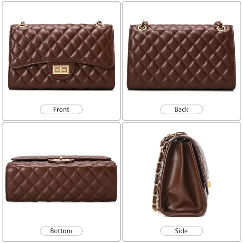 Image of Quilted Leather Crossbody Bags for Women Trendy Ladies Shoulder Purse Satchel HandBag with Chain Strap