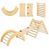 Beright 5 In1 Pikler Triangle Gym, Foldable Climbing Triangle Ladder Toys with Ramp, Indoor Climbing Toys for Kids, Play Gym, Arch Climber, Rocker, Learning Waldorf Children Toy Structure, Natural
