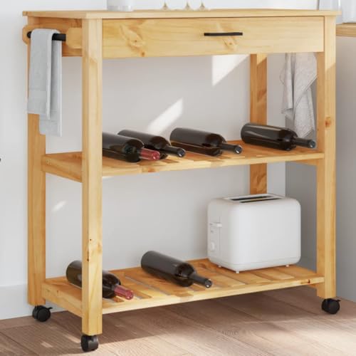 Gecheer Carrito de Cocina Monza Madera Maciza de Pino 84x40x90 cm,Carrito verdulero para Cocina,Carrito Auxiliar Multiuso,Carros de Servicio