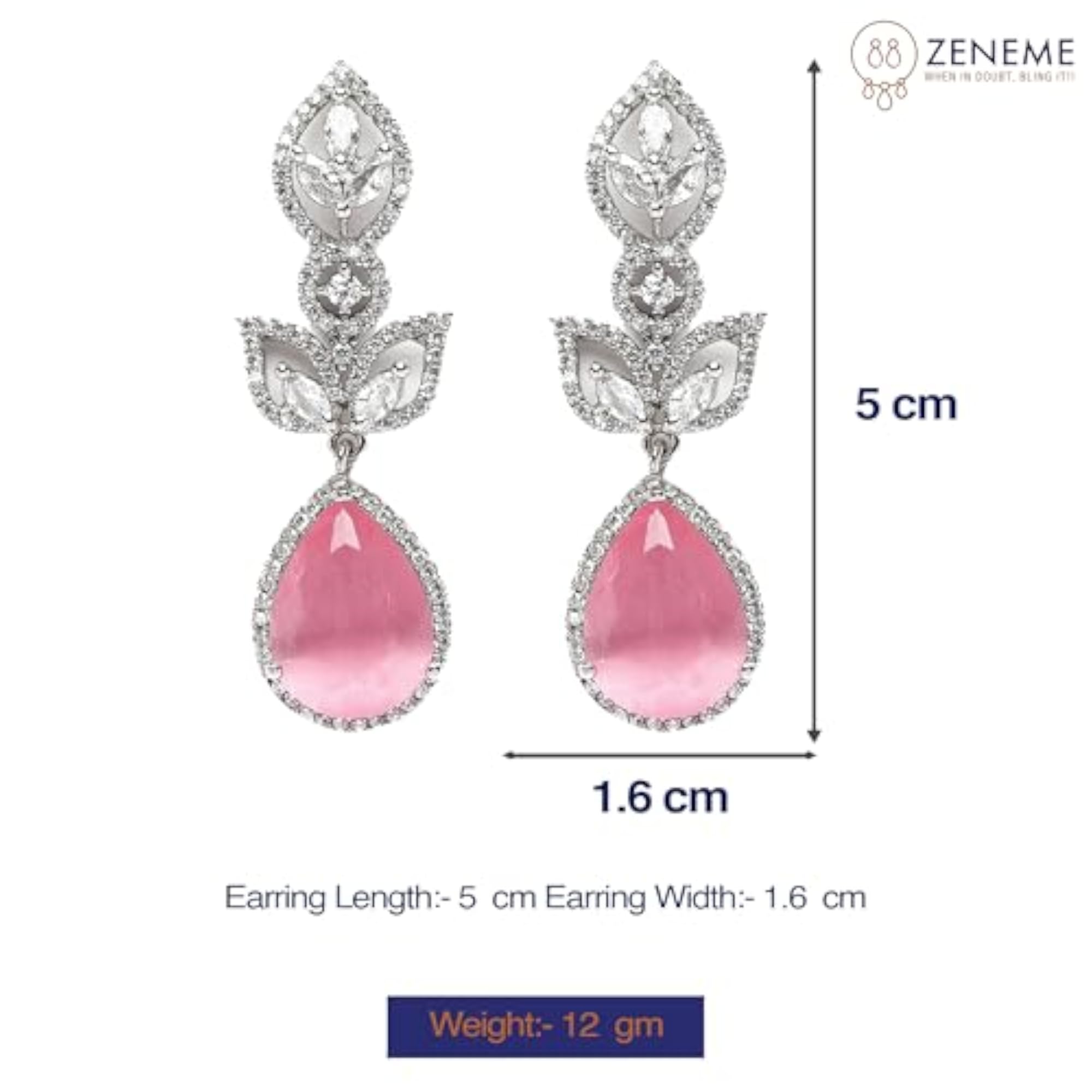 Rhodium-Plated American Diamond Drop Earrings