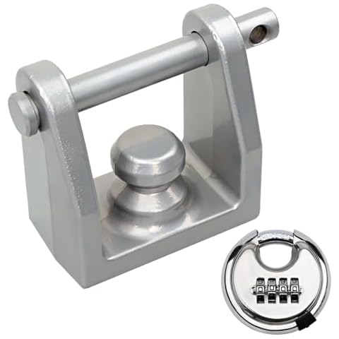 HQPASFY TL-20 Hitch Lock Fits for Bulldog Style Couplers, Hitch Coupler Lock with Combination Lock, Heavy-Duty Trailer Hitch Lock with Pin for Bulldog Style Couplers - Silver Cover