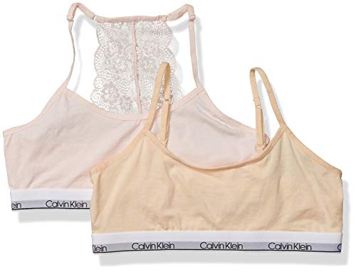 Calvin Klein Girls' Little Kids Modern Cotton Racerback Bralette With Lace, Multipack, 2 Pack-Crystal Pin, Nude, Small #TOP14