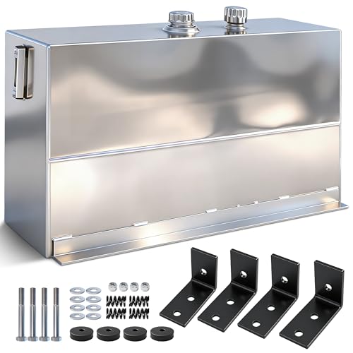 50 Gallon Upright Hydraulic Reservoir Tank, Aluminum Hydraulic Oil Fluid Tank for Dump Truck, Trailer & Live Floor Systems - W/Sight/Temperature Gauge and Mounting Hardware