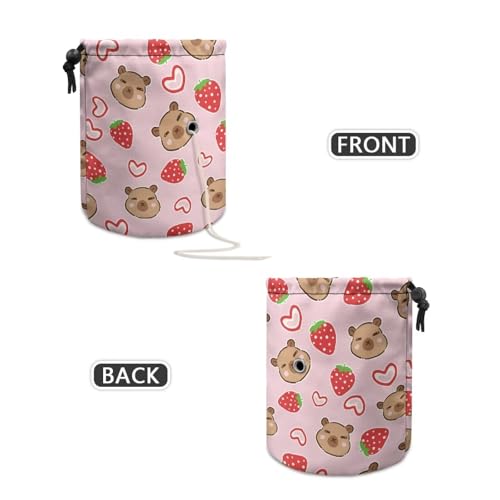 Image of Sellikakes Capybara Strawberry Yarn Bag Crochet Knitting Bag, Knitting Yarn Holder Crochet Storage Bag Store Crocheting Project Sewing Supplies Skein Ball Knitting Short Needles