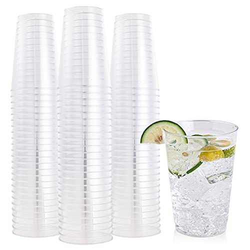 FOCUSLINE 12 oz Clear Plastic Cups, Disposable Heavy Duty Hard Plastic Cups, Reusable, 100 Count