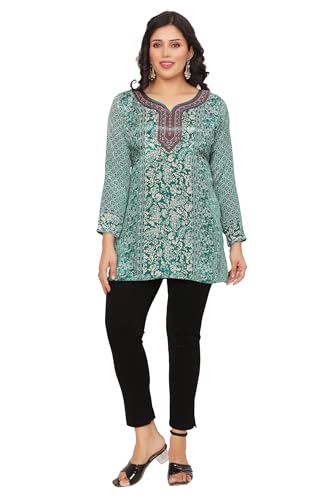 Maple Clothing Indian Short Kurti Top Tunic Printed Women's India Clothes (Green, 4XL)
