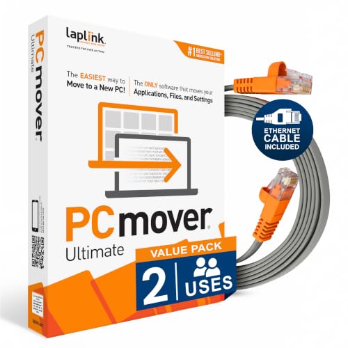 Image of Laplink PCmover Ultimate 11 - Migration of your Applications, Files and Settings from an Old PC to a New PC - Data Transfer Software - With Optional High Speed Ethernet Cable - 2 Licenses