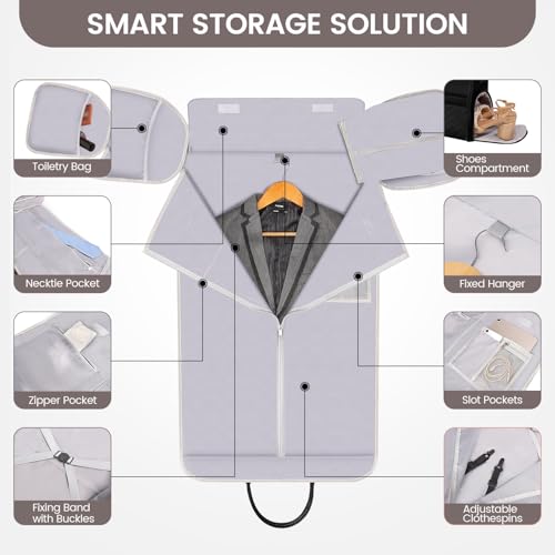 Convertible Garment Duffle Bags for Travel, Carry On Garment Bag with Shoe Compartment, 2 In 1 Travel Suit Bag with Shoulder Strap for Men Women, Waterproof Weekender Bag for Business Trip,Black3