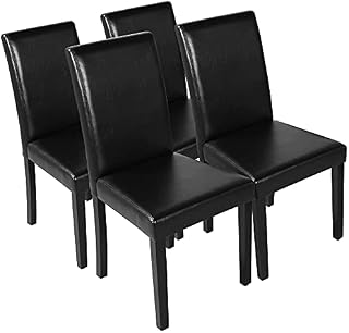 Yaheetech 4pcs Modern Dining Room Chairs Faux Leather High Back Padded Kitchen Chairs W/Adjustable Solid Wooden Legs for Home and Restaurants Black