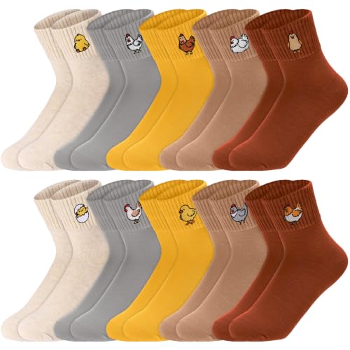 Image of Eurzom 10 Pairs Socks Womens Crew Elastic Ankle Length Cotton Socks Aesthetic Cute Lightweight Low Cut Gifts for Women
