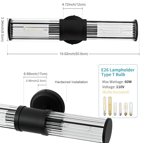 Image of Black Wall Sconce Bathroom Vanity Light Fixtures for Mirror, Modern Wall Light with Glass Rod Shade for Bathroom, Bedroom, Hallway, Living Room - Bulb Not Included