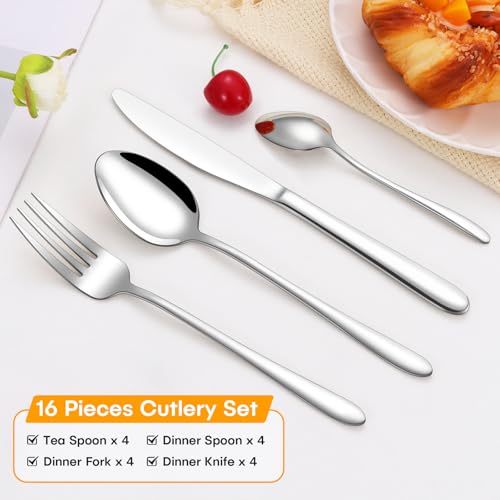 Cutlery Set for 4 People, 16 Pieces Stainless Steel Knife and Fork Sets, Mirror Polished Silverware Flatware Set, Classic Simple Design Easy Clean Dishwasher Safe - Image 5
