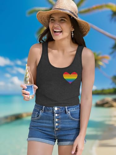 Image of Ithalt Pride Tank Top for Women LGBT Rainbow Flag Shirt Love Heart Graphic Tee Lesbian Gay Pride Sleeveless Vest