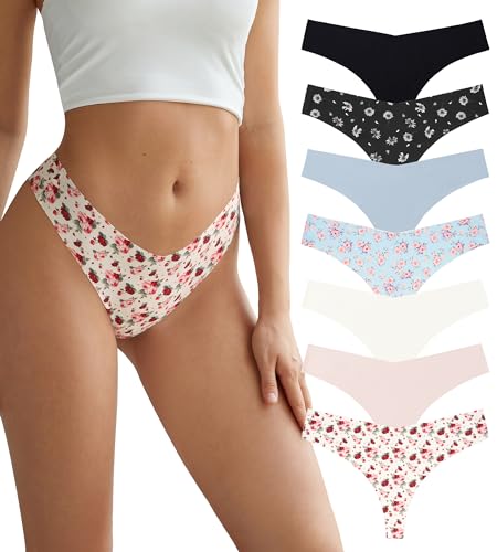 Image of SHARICCA Women No Show Seamless Underwear Thong Invisible Soft Panties Multi Pack