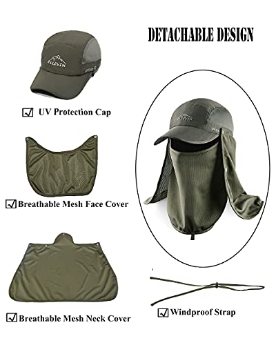 Ellewin Fishing Hat Sun Cap Upf 50+ Outdoor Hiking Hat With Removable Mesh Face Neck Flap Cover Windproof Strap And Thanksgiving Gifts #TOP2