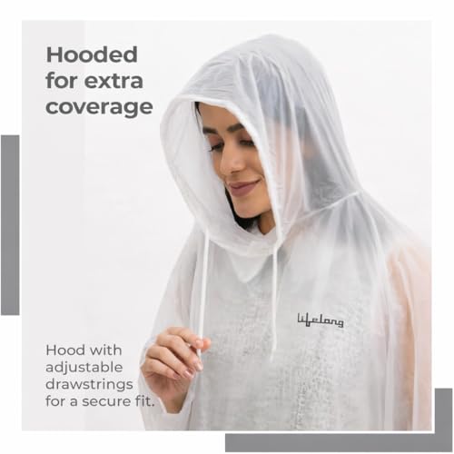 Image of Lifelong Waterproof Unisex Rain Coat Hooded Full Sleeves Outdoor Men, Women, Boys & Girls Rainwear Poncho Raincoat for Camping, Hiking & Travelling (1Pc)