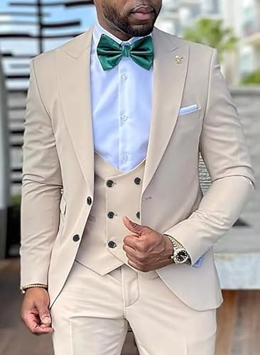 Mens 3 Piece Slim Fit Suit 2 Button Jacket Double Breasted Vest Pants Formal Suit Tuxedo Set for Wedding Party Dinner3